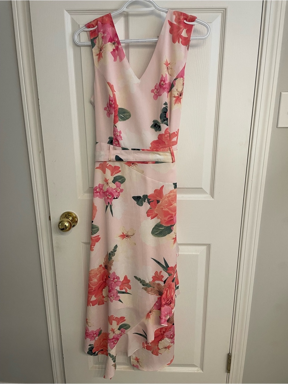 Calvin Klein Pink Floral V-Neck Midi Dress